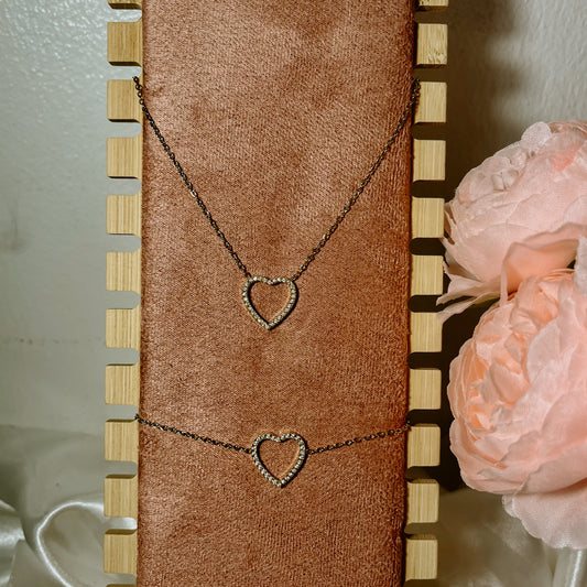 Collier et bracelet cœur à strass