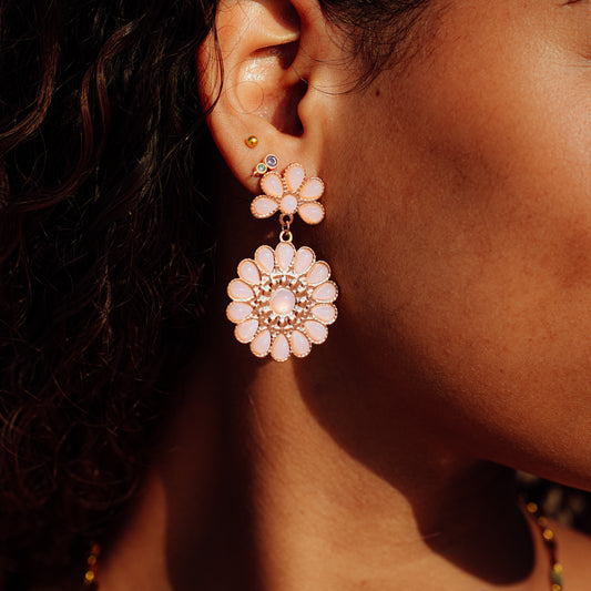 Boucles d’oreilles à fleurs roses