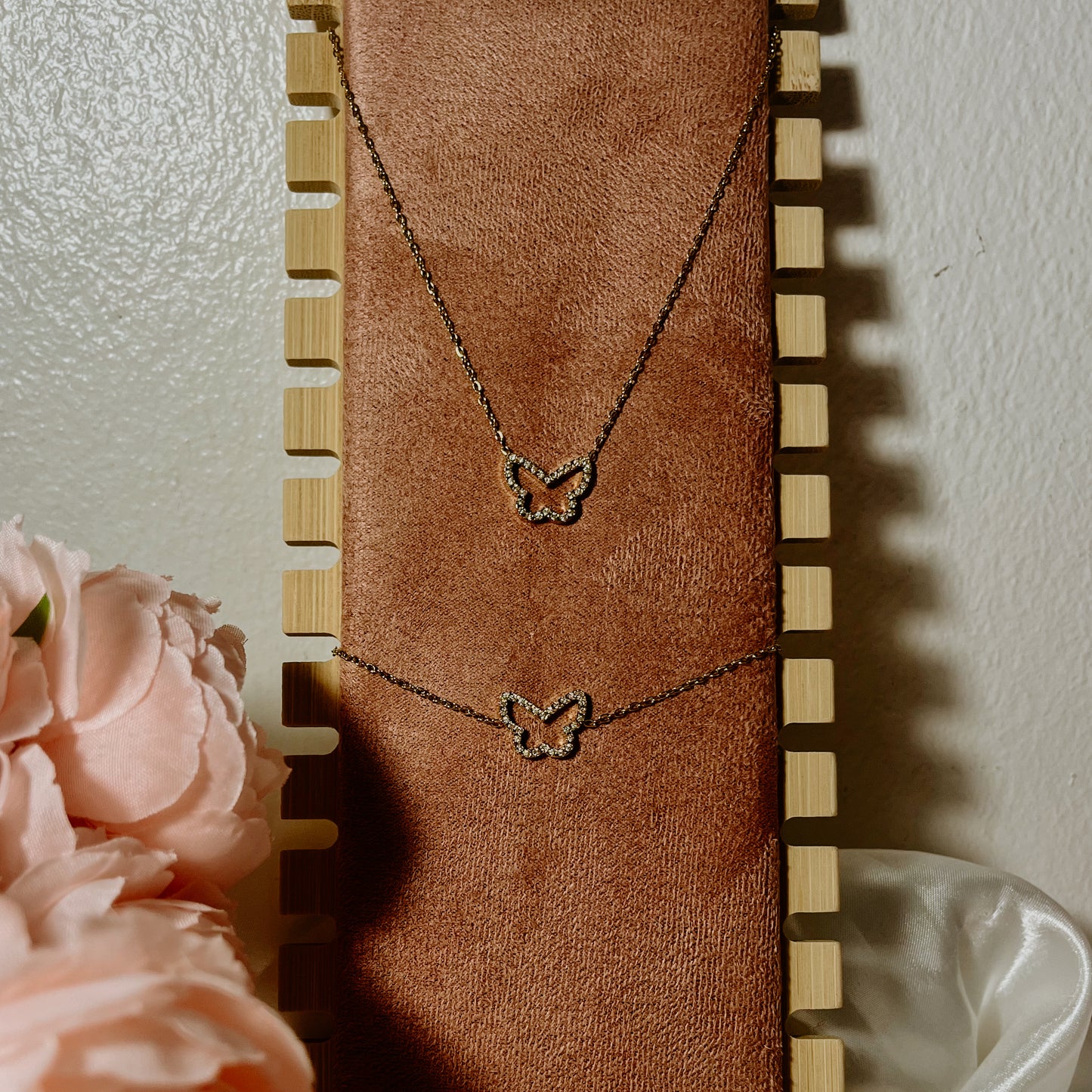 Collier et bracelet papillon à strass